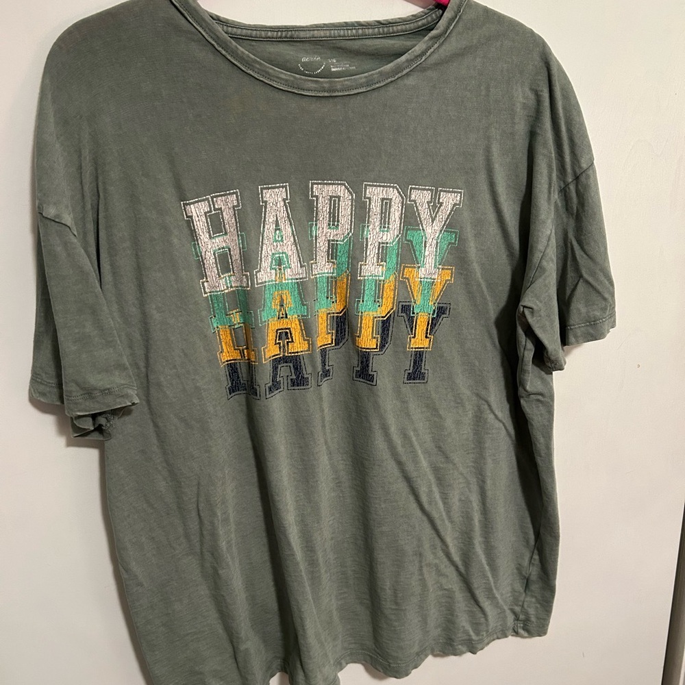 Green Graphic T-Shirt with 'HAPPY' Print Aerie oversized